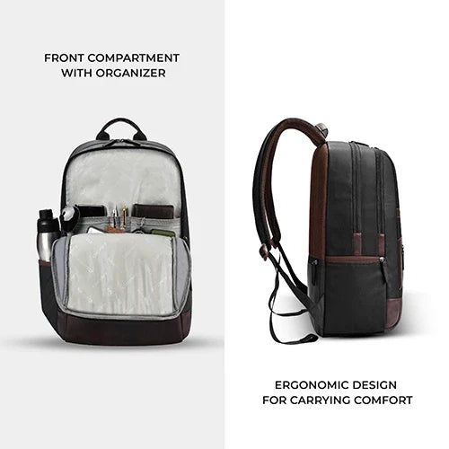 Gear Classic 6 18"/31L Antitheft Large Faux Leather Water Resistant Laptop backpack/Laptop backpack/Casual Backpack/Daypack/Travel Backpack/College Bag For Men/Women(Black-Brown)