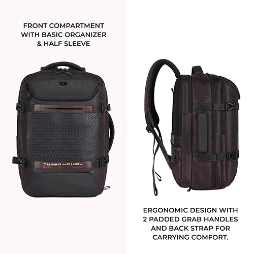Gear Turbo 4 19"/40L Anti Theft Large Water Resistant Laptop Backpack with Raincover/Casual Backpack/Daypack/Travel Backpack/College Bag For Men/Women(Brown-Black)