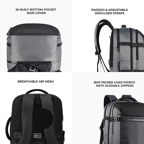 VIPUL VIBE Turbo 4 19"/40L Anti Theft Large Water Resistant Laptop Backpack with Raincover/Casual Backpack/Daypack/Travel Backpack/College Bag For Men/Women(Grey-Black)
