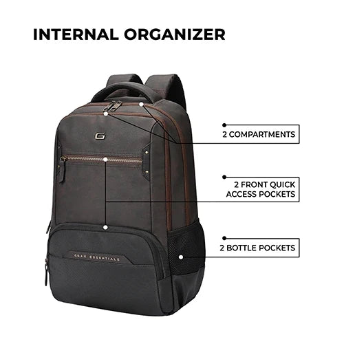 Gear Quantum 3 18"/29L Antitheft Large Faux Leather Water Resistant Laptop backpack with Raincover/Laptop backpack/Casual Backpack/Daypack/Travel Backpack/College Bag For Men/Women(Brown-Black)