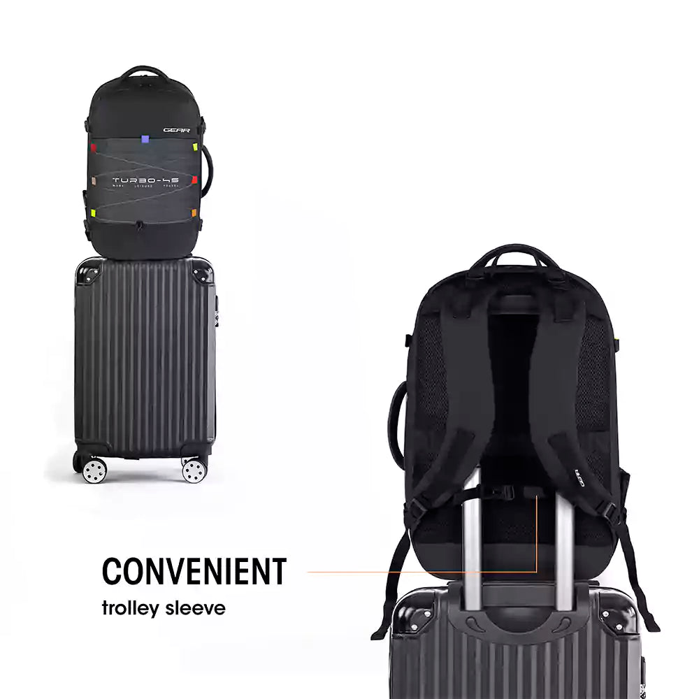 Gear Turbo 21"/45L Large Water Resistant Anti theft Laptop Backpack with Raincover | Backpack | Daypack |Briefcase | Travel Bag For Men/Women (Black - White)