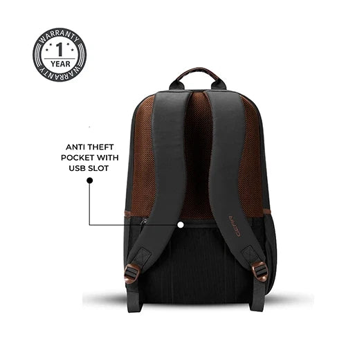 Gear Classic 6 18"/31L Antitheft Large Faux Leather Water Resistant Laptop backpack/Laptop backpack/Casual Backpack/Daypack/Travel Backpack/College Bag For Men/Women(Black-Brown)
