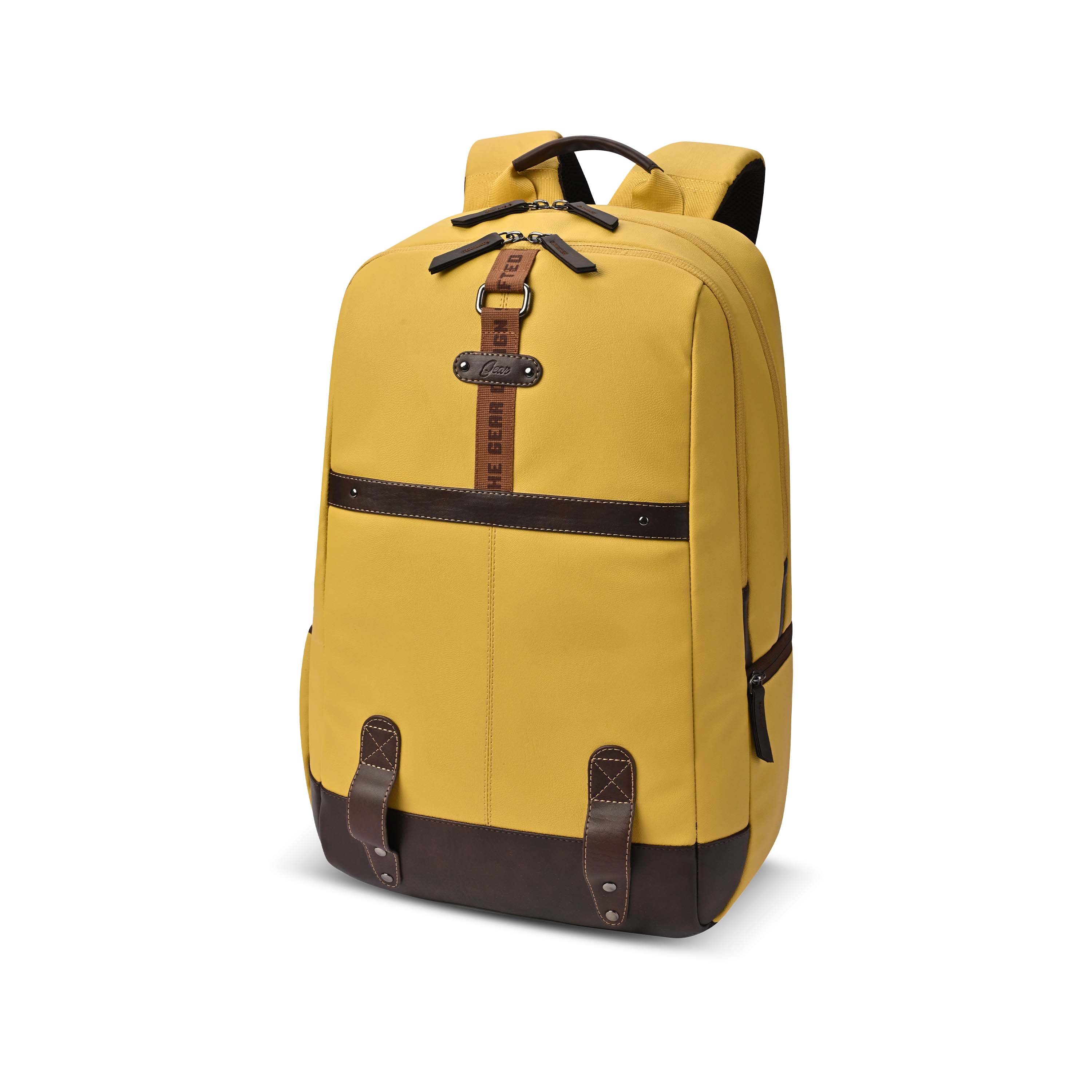 VIPUL VIBE Classic 4 19"/31L anti theft faux leather Medium Water Resistant Laptop Backpack/Casual Backpack/Daypack/Travel Backpack/College Bag For Men/Women(Yellow - Brown)