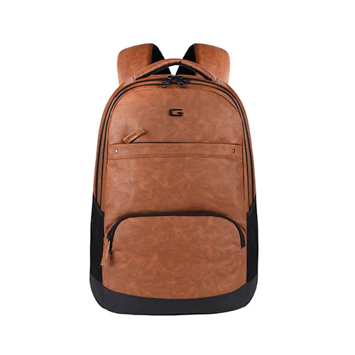 VIPUL VIBE Vintage 2 18"/28L Large Anti Theft Faux Leather Water Resitant Laptop Backpack/Office Bag/ Casual Bag/Travel Backpack for Men/Women (Tan - Black)