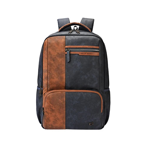 Gear Vintage 4 19"/29L anti theft faux leather Medium Water Resistant Laptop Backpack/Casual Backpack/Daypack/Travel Backpack/College Bag For Men/Women(Blue-Tan)