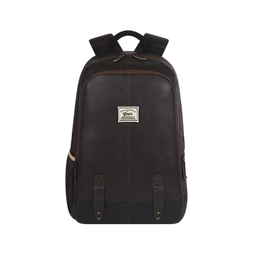 Classic 18" faux leather anti theft laptop backpack (BROWN - BLACK)