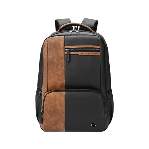 Gear Vintage 4 19"/28L anti theft faux leather Medium Water Resistant Laptop Backpack/Casual Backpack/Daypack/Travel Backpack/College Bag For Men/Women(Black-Tan)