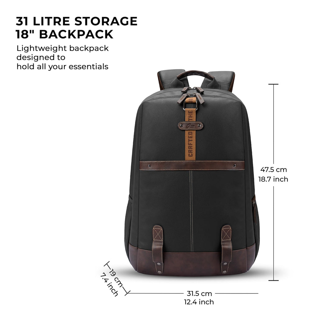 VIPUL VIBE Classic 4 19"/31L Anti Theft Faux Leather Medium Water Resistant Laptop Backpack/Casual Backpack/Daypack/Travel Backpack/College Bag For Men/Women(Black-Brown)
