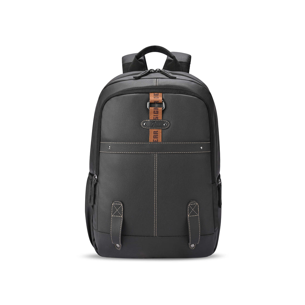 Gear Classic 4 Faux Leather (Without Anti Theft) 16"/20L Medium Water Resistant Laptop Backpack/Casual Backpack/Daypack/Travel Backpack/College Bag For Men/Women(Black - Black)