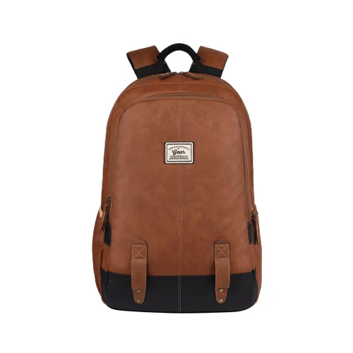 Classic 18" faux leather anti theft laptop backpack (TAN - BLACK)