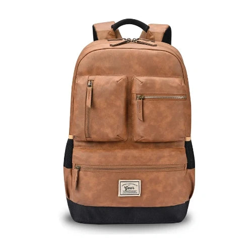 VIPUL VIBE Vintage Boxy 18"/26L Medium Faux Leather Water Resistant Laptop Backpack/Casual Bag/Daypack/College Backpack/Travel Backpack For Men/Women (Tan - Black)