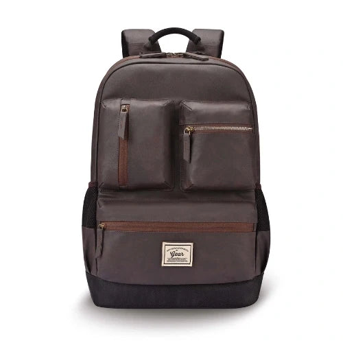 VIPUL VIBE Vintage Boxy 18"/26L Medium Faux Leather Water Resistant Laptop Backpack/Casual Bag/Daypack/College Backpack/Travel Backpack For Men/Women (Brown - Black)