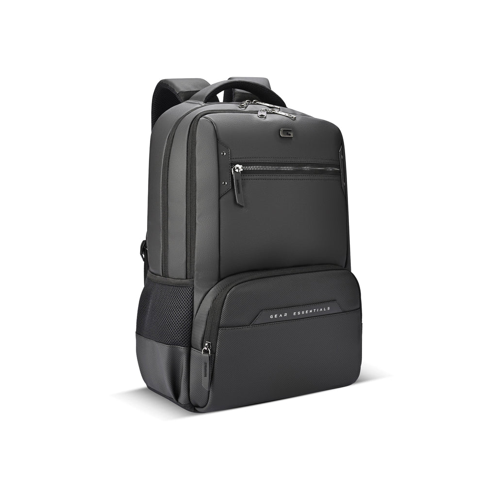 VIPUL VIBE Quantum 3 18"/29L Antitheft Large Faux Leather Water Resistant Laptop backpack with Raincover/Laptop backpack/Casual Backpack/Daypack/Travel Backpack/College Bag For Men/Women(Black-Black)