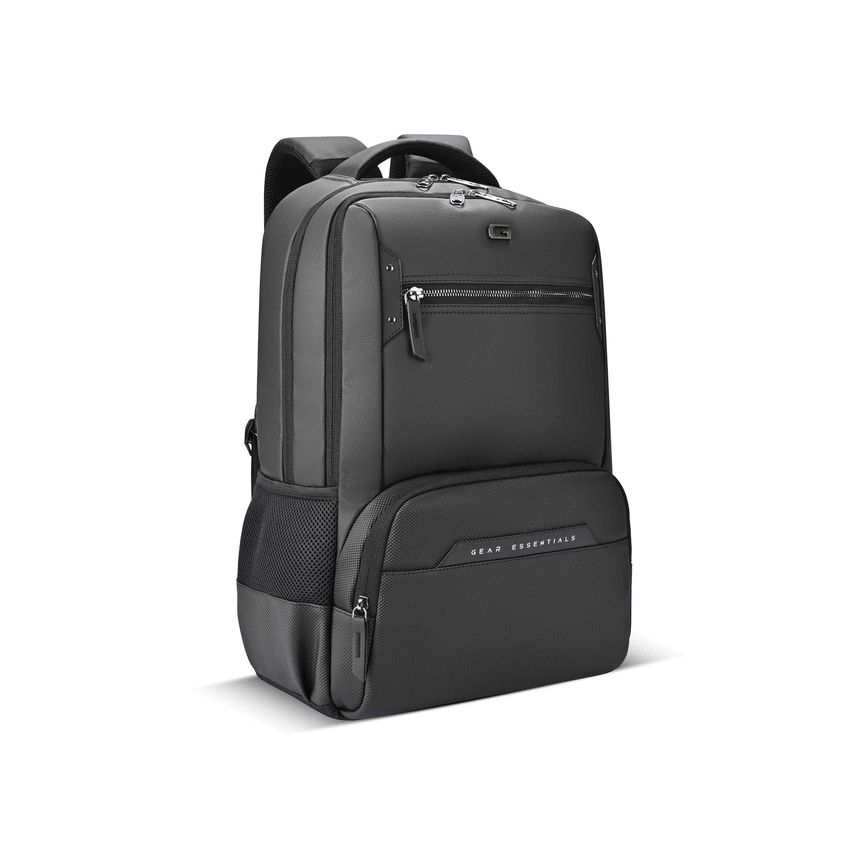 VIPUL VIBE Quantum 3 18"/29L Antitheft Large Faux Leather Water Resistant Laptop backpack with Raincover/Laptop backpack/Casual Backpack/Daypack/Travel Backpack/College Bag For Men/Women(Black-Black)