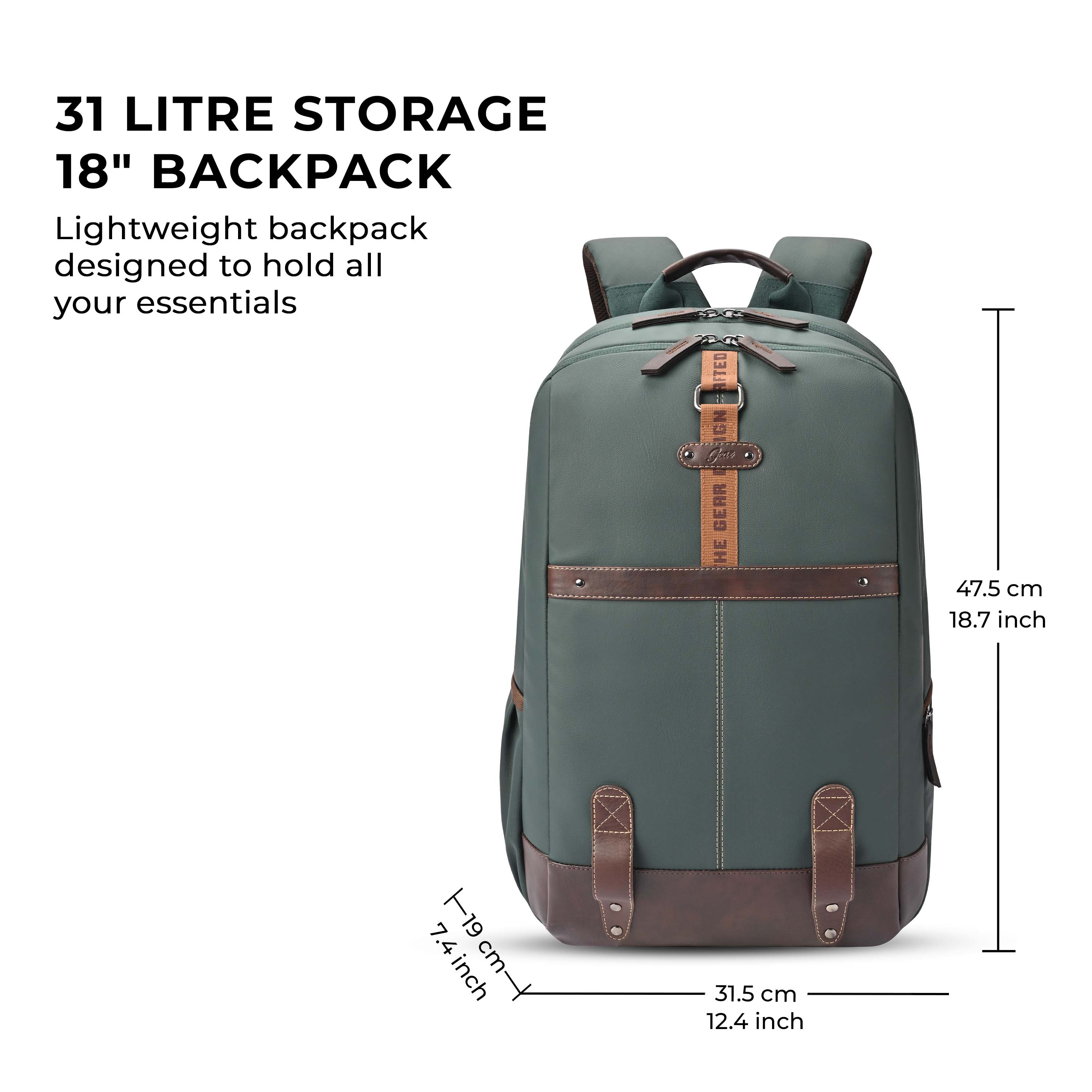 VIPUL VIBE Classic 4 19"/31L anti theft faux leather Medium Water Resistant Laptop Backpack/Casual Backpack/Daypack/Travel Backpack/College Bag For Men/Women(Green - Brown)