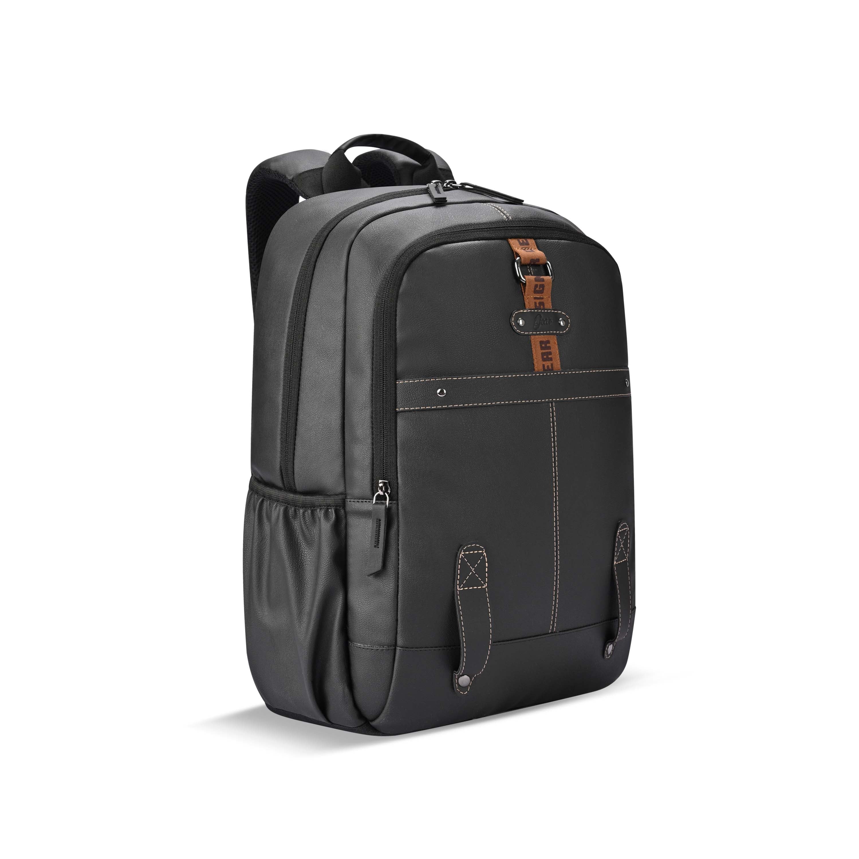 Gear Classic 4 Faux Leather (Without Anti Theft) 16"/20L Medium Water Resistant Laptop Backpack/Casual Backpack/Daypack/Travel Backpack/College Bag For Men/Women(Black - Black)