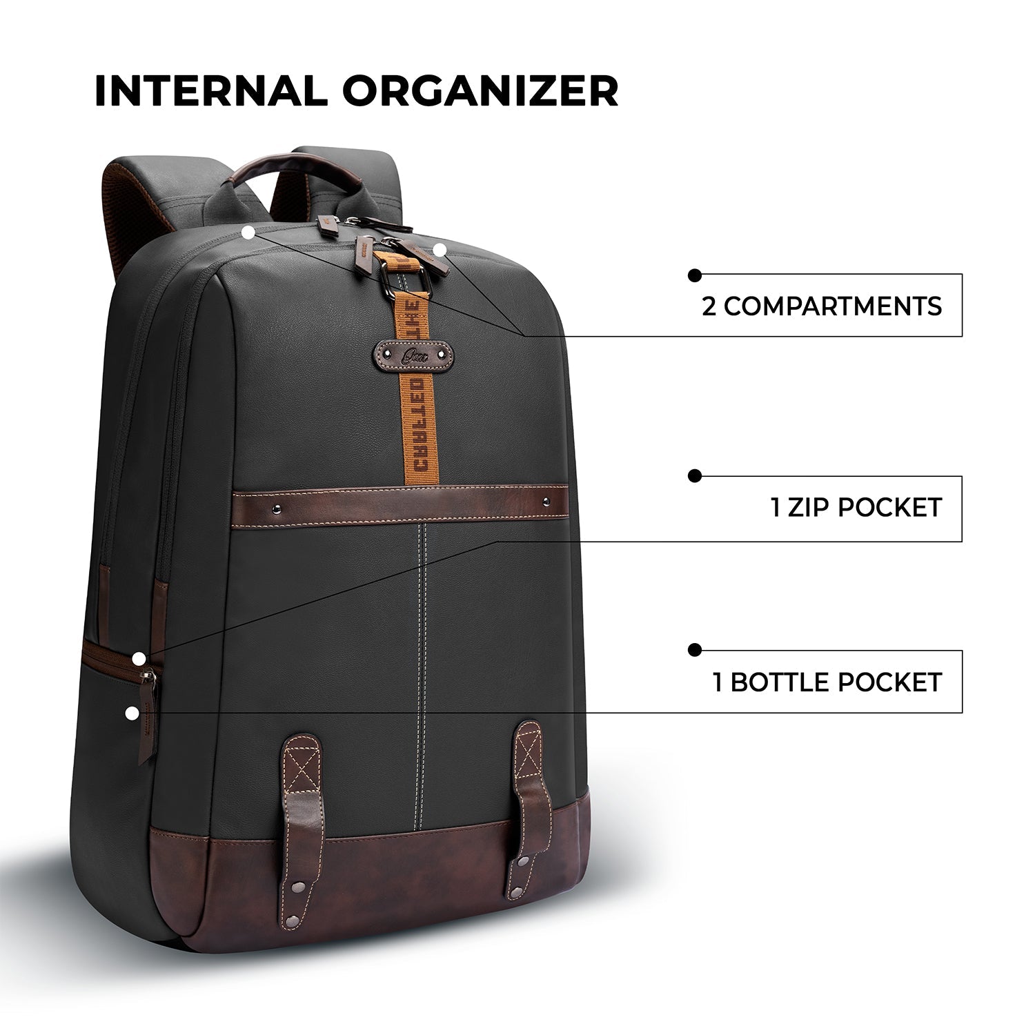 VIPUL VIBE Classic 4 19"/31L Anti Theft Faux Leather Medium Water Resistant Laptop Backpack/Casual Backpack/Daypack/Travel Backpack/College Bag For Men/Women(Black-Brown)