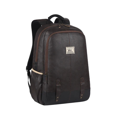 Classic 18" faux leather anti theft laptop backpack (BROWN - BLACK)
