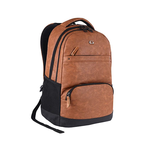 VIPUL VIBE Vintage 2 18"/28L Large Anti Theft Faux Leather Water Resitant Laptop Backpack/Office Bag/ Casual Bag/Travel Backpack for Men/Women (Tan - Black)