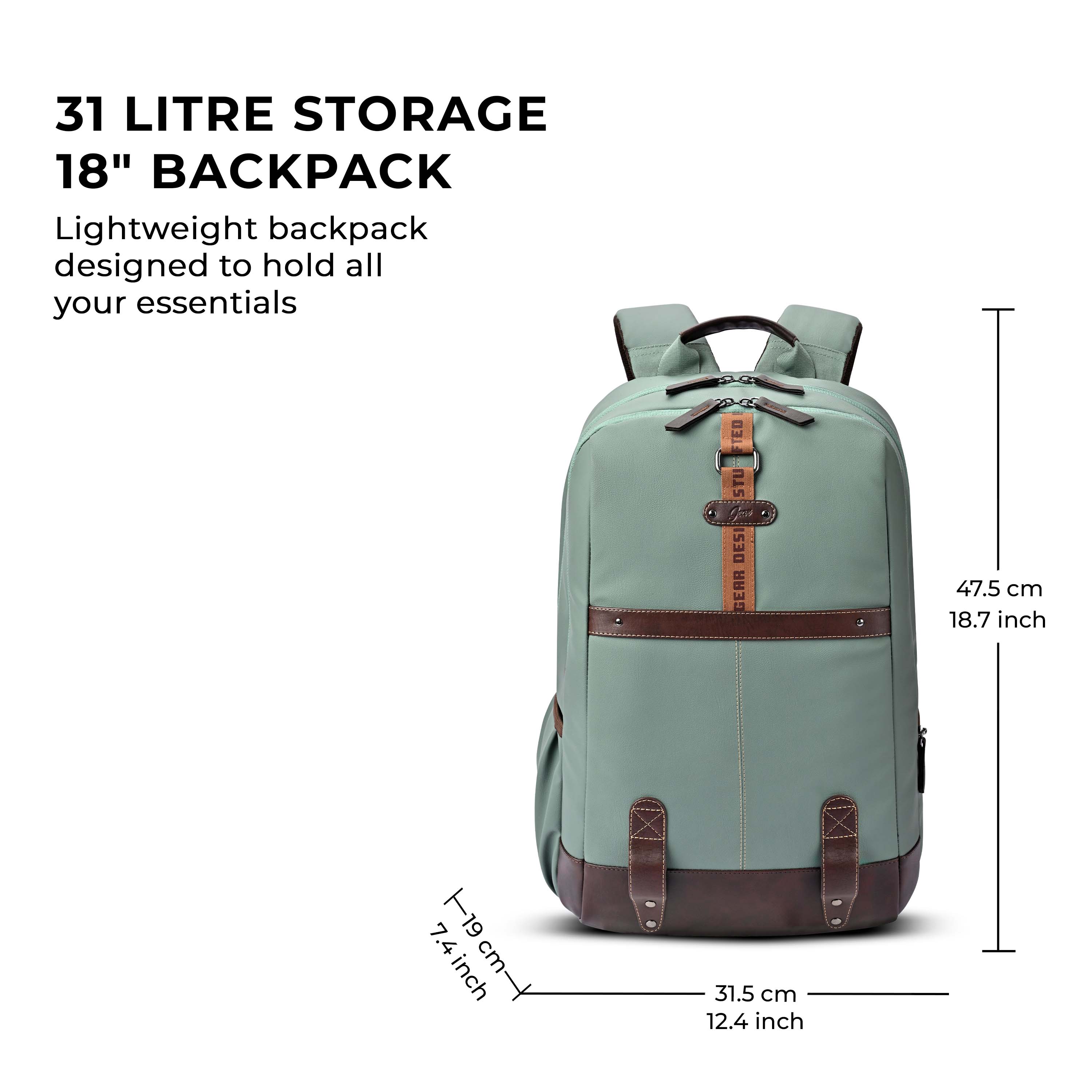 VIPUL VIBE Classic 4 19"/31L anti theft faux leather Medium Water Resistant Laptop Backpack/Casual Backpack/Daypack/Travel Backpack/College Bag For Men/Women(Pista Green - Brown)