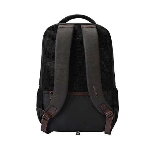 Gear Quantum 3 18"/29L Antitheft Large Faux Leather Water Resistant Laptop backpack with Raincover/Laptop backpack/Casual Backpack/Daypack/Travel Backpack/College Bag For Men/Women(Brown-Black)