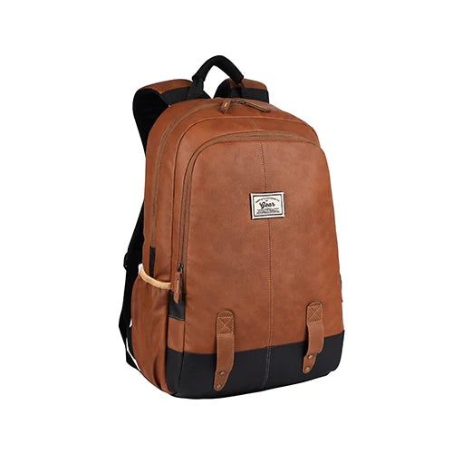Classic 18" faux leather anti theft laptop backpack (TAN - BLACK)