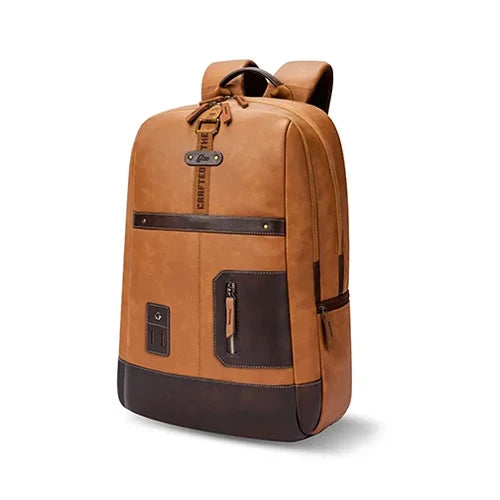 VIPUL VIBE Classic 6 18"/31L Antitheft Large Faux Leather Water Resistant Laptop backpack/Laptop backpack/Casual Backpack/Daypack/Travel Backpack/College Bag For Men/Women(Tan-Brown)
