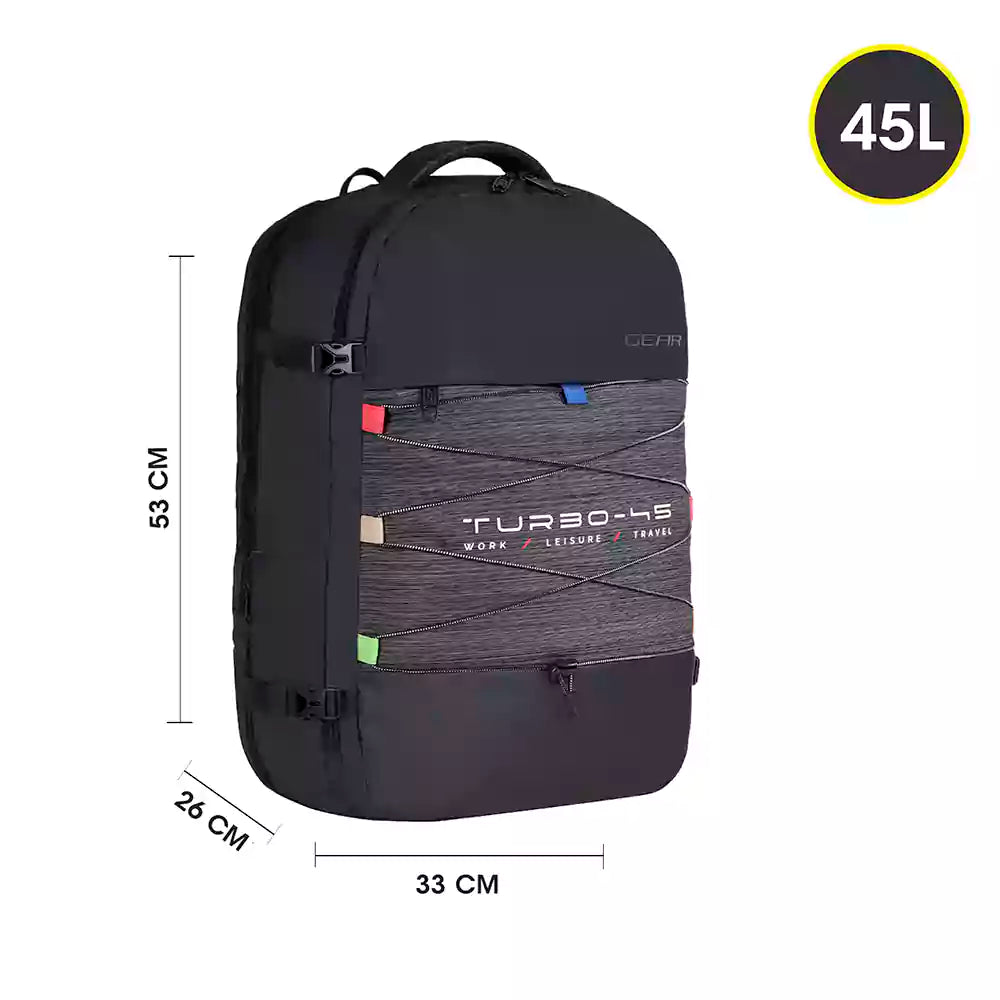 Gear Turbo 21"/45L Large Water Resistant Anti theft Laptop Backpack with Raincover | Backpack | Daypack |Briefcase | Travel Bag For Men/Women (Black - White)