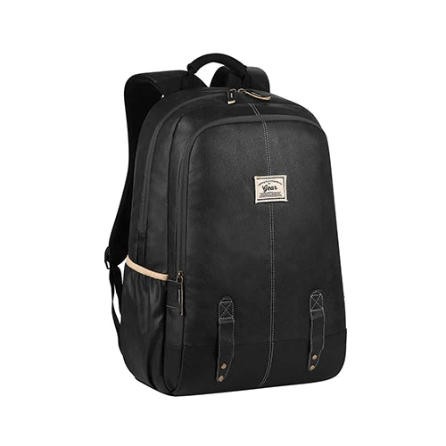 Classic 18" faux leather anti theft laptop backpack (BLACK - BLACK)