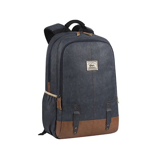 Classic 18" faux leather anti theft laptop backpack (NAVY BLUE TAN)