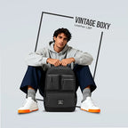 VIPUL VIBE Vintage Boxy 18"/26L Medium Faux Leather Water Resistant Laptop Backpack/Casual Bag/Daypack/College Backpack/Travel Backpack For Men/Women (Black - Black)