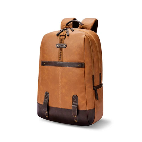 VIPUL VIBE Classic 4 19"/31L Anti Theft Faux Leather Medium Water Resistant Laptop Backpack/Casual Backpack/Daypack/Travel Backpack/College Bag For Men/Women(Tan-Brown)
