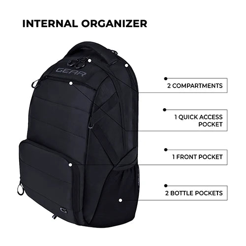 VIPUL VIBE Aspire 19”/30L Large Water Resistant Laptop Backpack | Casual Backpack | Daypack | Travel Backpack | College Bag For Men/Women (Black)