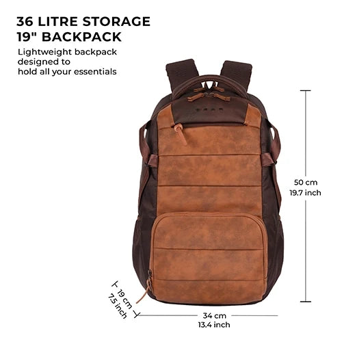 VIPUL VIBE Aspire 4 18"/31L Large Faux Leather Water Resistant Laptop backpack/Laptop backpack/Casual Backpack/Daypack/Travel Backpack/College Bag For Men/Women(Tan-Brown)