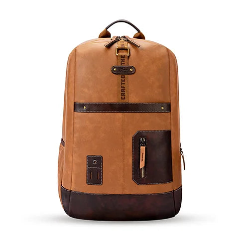 VIPUL VIBE Classic 6 18"/31L Antitheft Large Faux Leather Water Resistant Laptop backpack/Laptop backpack/Casual Backpack/Daypack/Travel Backpack/College Bag For Men/Women(Tan-Brown)