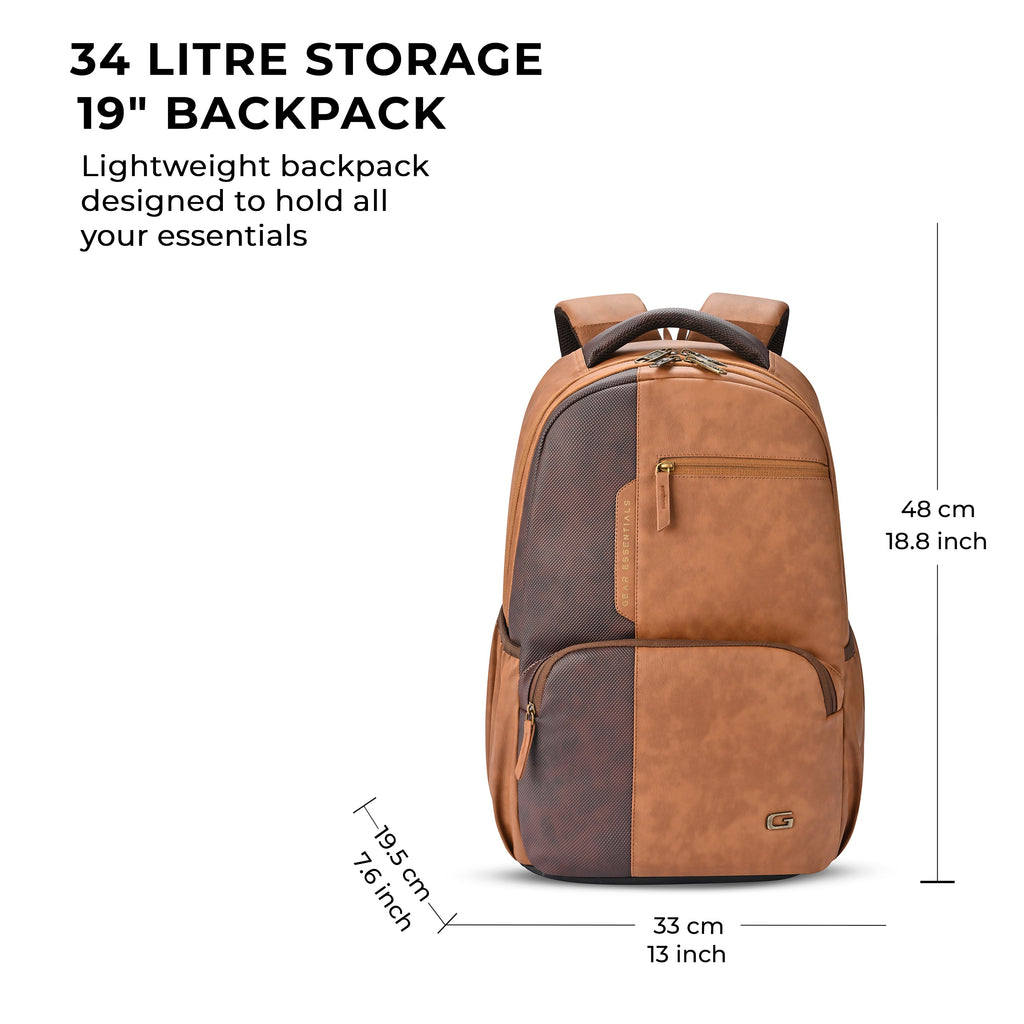 VIPUL VIBE Vintage 2 Faux Leather(Without Antitheft) 19"/34L Large Water Resistant Laptop Backpack/Casual Backpack/Daypack/Travel Backpack/College Bag For Men/Women(Brown-Tan)