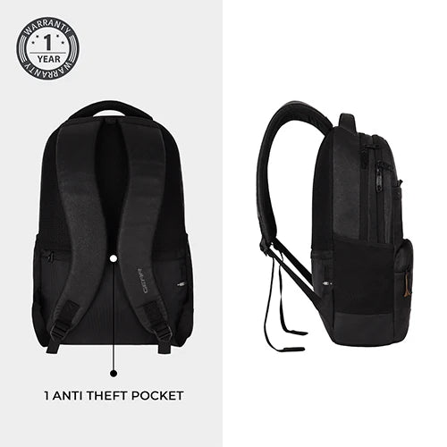 Gear Vintage 2 18"/28L Large Anti Theft Faux Leather Water Resitant Laptop Backpack/Office Bag/ Casual Bag/Travel Backpack for Men/Women (Black - Black)