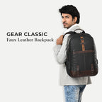 VIPUL VIBE Classic 4 19"/31L Anti Theft Faux Leather Medium Water Resistant Laptop Backpack/Casual Backpack/Daypack/Travel Backpack/College Bag For Men/Women(Black-Brown)
