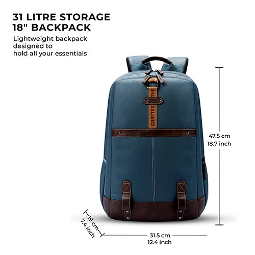 VIPUL VIBE Classic 4 19"/31L Anti Theft Faux Leather Medium Water Resistant Laptop Backpack/Casual Backpack/Daypack/Travel Backpack/College Bag For Men/Women(Teal-Brown)