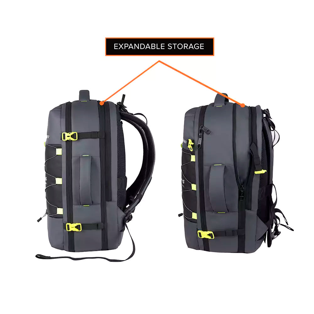 VIPUL VIBE Turbo 21"/45L Large Water Resistant Anti theft Laptop Backpack with Raincover | Backpack | Daypack |Briefcase | Travel Bag For Men/Women (Black - Grey)