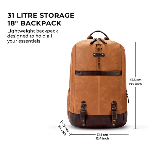 VIPUL VIBE Classic 4 19"/31L Anti Theft Faux Leather Medium Water Resistant Laptop Backpack/Casual Backpack/Daypack/Travel Backpack/College Bag For Men/Women(Tan-Brown)
