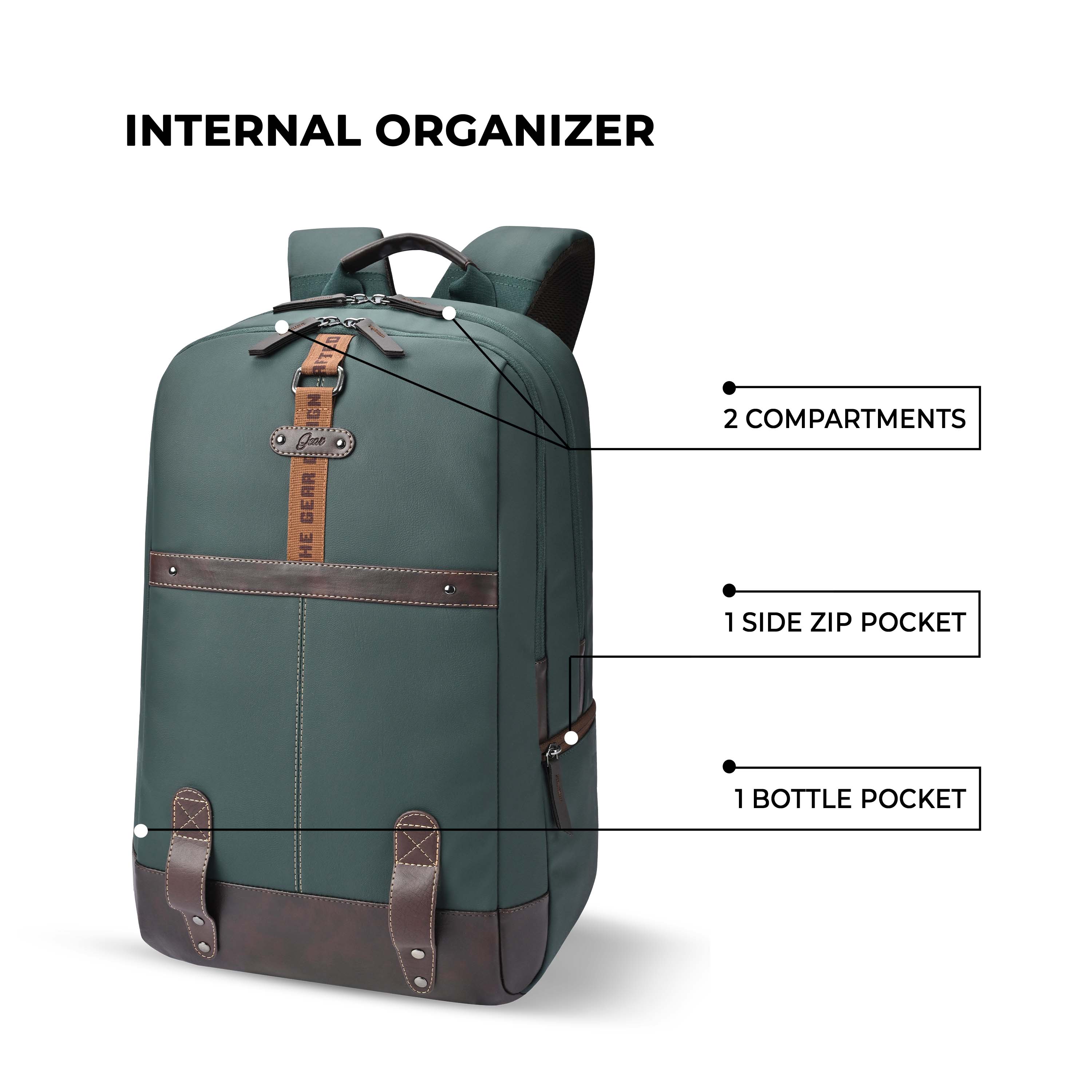 VIPUL VIBE Classic 4 19"/31L anti theft faux leather Medium Water Resistant Laptop Backpack/Casual Backpack/Daypack/Travel Backpack/College Bag For Men/Women(Green - Brown)