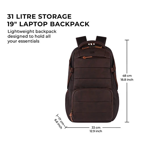VIPUL VIBE Aspire 3 19"/35L Faux Leather Large Water Resistant Laptop Backpack | Casual Backpack | Daypack | Travel Backpack | College Bag For Men/Women(Brown-Brown)