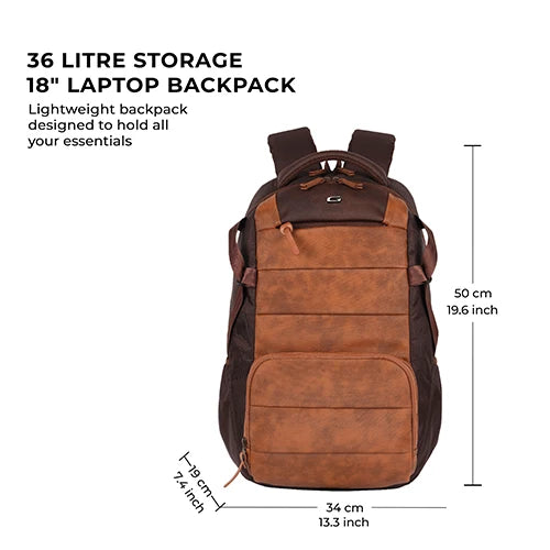 VIPUL VIBE Aspire 3 19"/35L Faux Leather Large Water Resistant Laptop Backpack/Daypack/Travel Backpack/College Bag For Men/Women(Brown-Tan)
