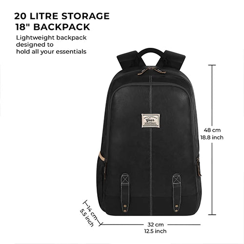Classic 18" faux leather anti theft laptop backpack (BLACK - BLACK)