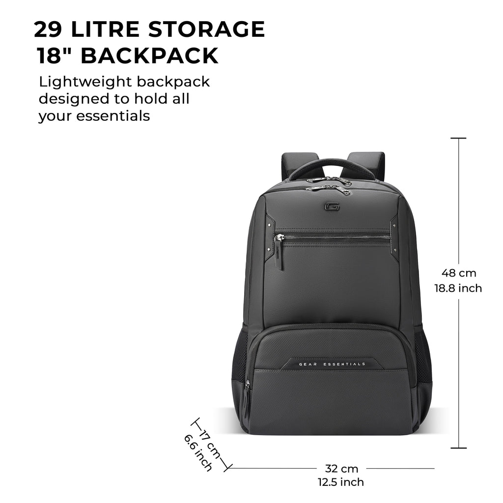 VIPUL VIBE Quantum 3 18"/29L Antitheft Large Faux Leather Water Resistant Laptop backpack with Raincover/Laptop backpack/Casual Backpack/Daypack/Travel Backpack/College Bag For Men/Women(Black-Black)