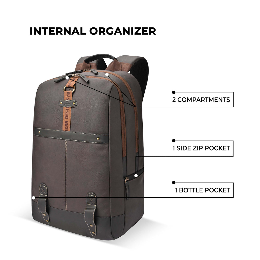 VIPUL VIBE Classic 4 19"/31L anti theft faux leather Medium Water Resistant Laptop Backpack/Casual Backpack/Daypack/Travel Backpack/College Bag For Men/Women(Brown - Black)