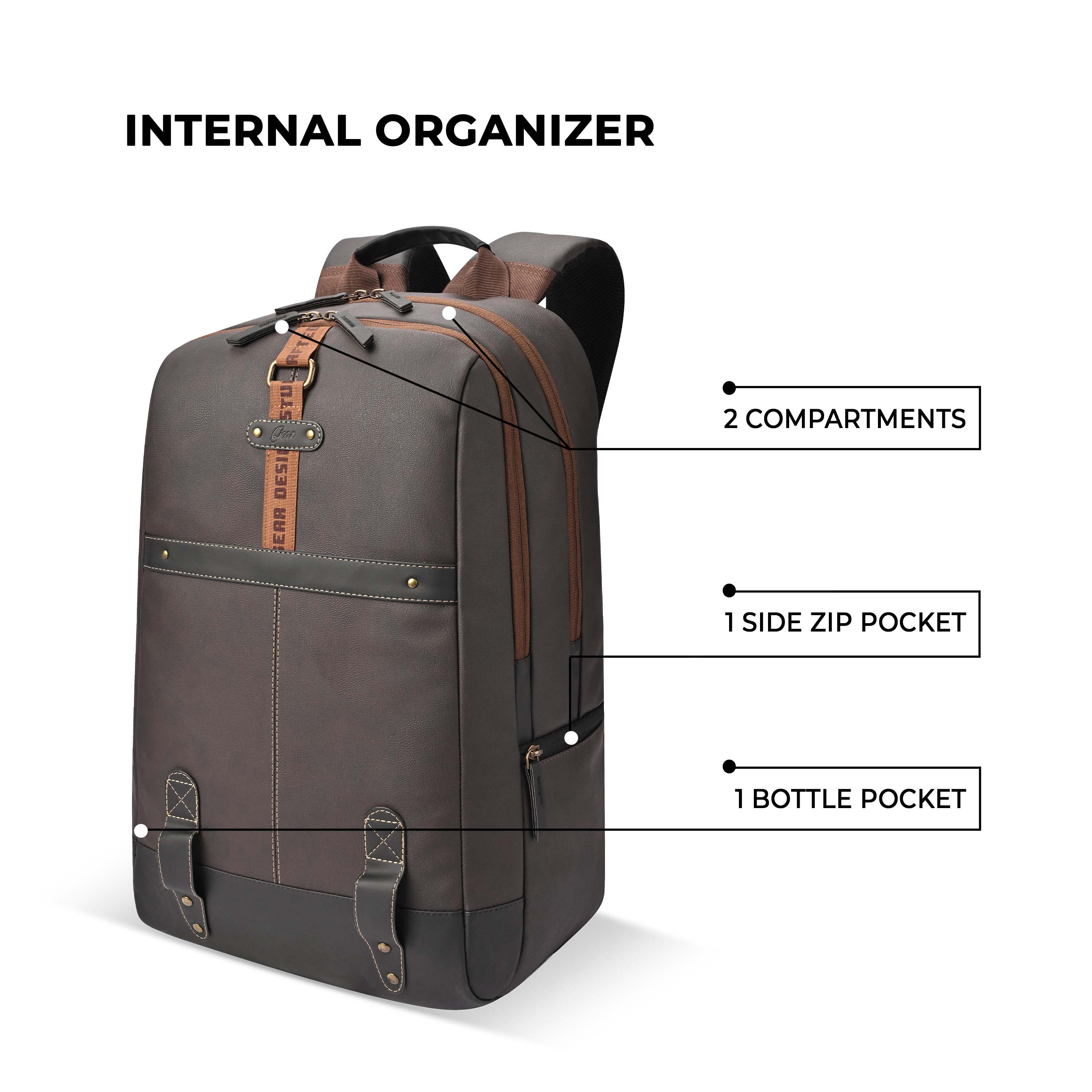 VIPUL VIBE Classic 4 19"/31L anti theft faux leather Medium Water Resistant Laptop Backpack/Casual Backpack/Daypack/Travel Backpack/College Bag For Men/Women(Brown - Black)