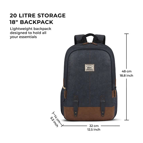 Classic 18" faux leather anti theft laptop backpack (NAVY BLUE TAN)