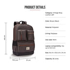 VIPUL VIBE Vintage Boxy 18"/26L Medium Faux Leather Water Resistant Laptop Backpack/Casual Bag/Daypack/College Backpack/Travel Backpack For Men/Women (Brown - Black)